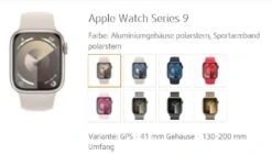 Apple Watch Series 9 GPS - 41 Mm Aluminiumgehäuse Polarstern, Sportarmband Polarstern Mit Congstar Allnet Flat 20 GB