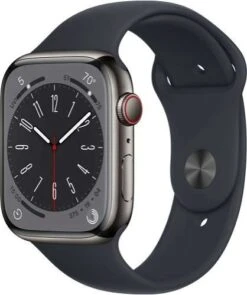 Apple Watch Series 8 45mm Cellular Edelstahlgehäuse Graphit Mit Sportarmband In Mitternacht