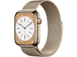 APPLE Watch Series 8 (GPS+Cellular) 45mm, 140-220mm, Edelstahlgehäuse, Milanaise Armband, Gold, NEU - MediaMarkt
