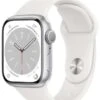 Apple Watch Series 8 GPS 41mm Aluminium Silber Sportarmband Weiß