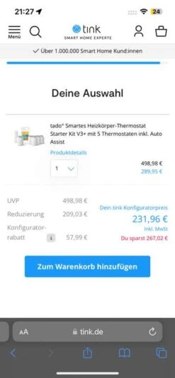 Tado° Smartes Heizkörper-Thermostat Starter Kit V3+ Mit 5 Thermostaten Inkl. Auto Assisttest