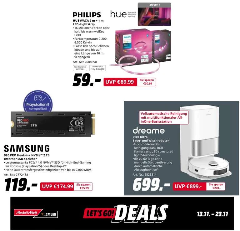 Philips Hue Lightstrip Plus Basis-Set V4 2+1m Für 59€ | Dreame L10s Ultra 699€ | Samsung 980 Pro 2TB SSD Heatsink 119€ (107,10€ Via Klarna) 3 Philips Hue Lightstrip Plus Basis-Set V4 2+1m Für 59€ | Dreame L10s Ultra 699€ | Samsung 980 Pro 2TB SSD Heatsink 119€ (107,10€ Via Klarna)