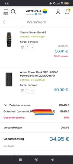 [Vattenfall] Xiaomi Smart Band 8 + AnkerPowerbankk 20000mAh - 15W (Personalisiert)