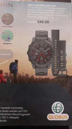 Globus Markthallen: Garmin Fenix 7 Sapphire Solar Titan, Schwarz