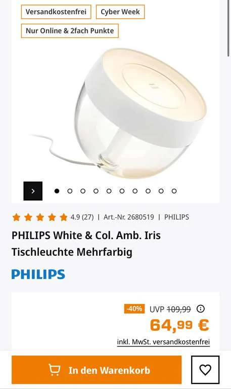 PHILIPS Hue White & Col. Amb. Iris Tischleuchte Mehrfarbig 3 PHILIPS Hue White & Col. Amb. Iris Tischleuchte Mehrfarbig