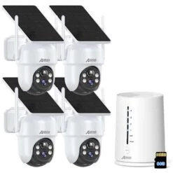 4x ANRAN Pro 2K 4MP Akku Außen-Überwachungskamera WLAN Mit Solarpanel + 64GB MicroSD Und NVR