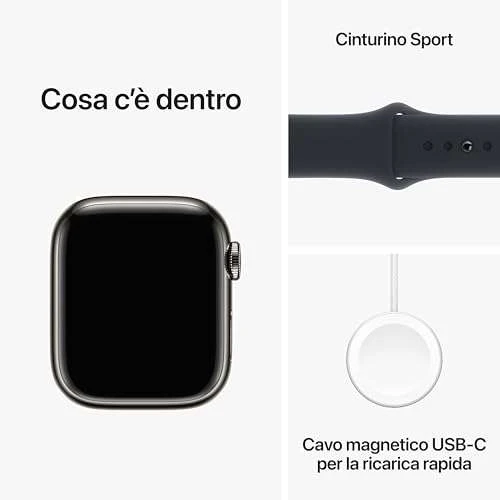 Apple Watch Series 9 GPS + Cellular, 41 Mm Edelstahlgehäuse Graphit, Sportarmband Mitternacht – S/M 8 Apple Watch Series 9 GPS + Cellular, 41 Mm Edelstahlgehäuse Graphit, Sportarmband Mitternacht – S/M – Bild 6