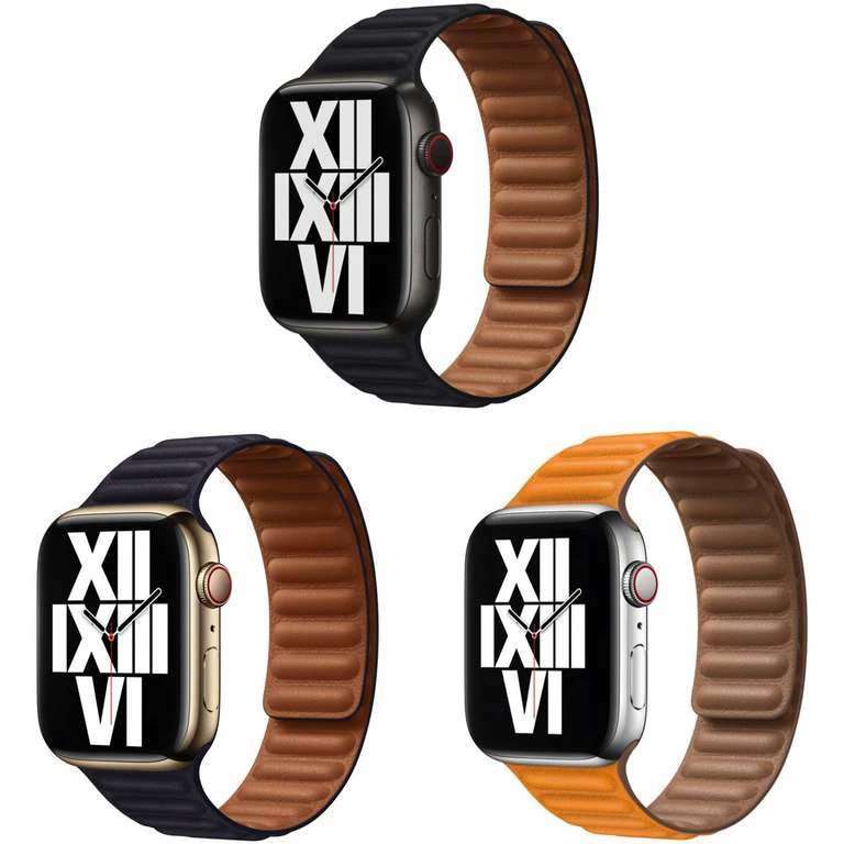 Apple Leather Link Armband Für Die Apple Watch Series 1-9 / SE / Ultra (2) | Magnetischer Verschluss | In Midnight / Ink / California Poppy 3 Apple Leather Link Armband Für Die Apple Watch Series 1-9 / SE / Ultra (2) | Magnetischer Verschluss | In Midnight / Ink / California Poppy