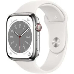 Apple Watch Series 8 Edelstahl 45mm (GPS + Cellular) Silber Mit Sportarmband Weiß