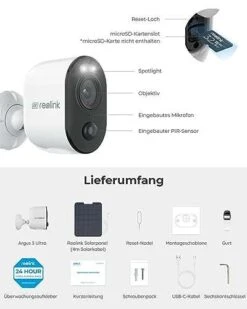 Reolink Argus 3 Ultra + 6W Solarpanel - 4k Akku-Überwachungskamera; WLAN; Nachtsicht; Smarte Alarme, 2-Wege-Audio, Sirene, MicroSD, IP65 -Elektronische Geräte Verkäufe 2287794 1 7